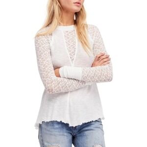 Free People Intimately No Limits Layering Top Ivory Lace Knit Oversize XS Stretc